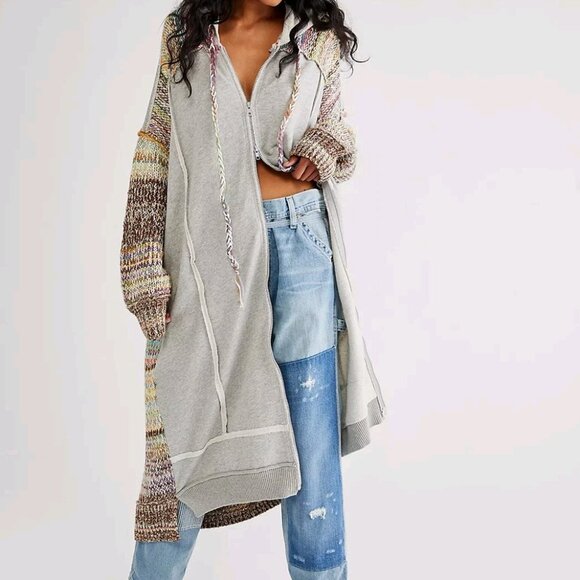 Free People Sweaters - Free People Smiles Cardigan Womens XL NWT Rainbow Combo Hooded